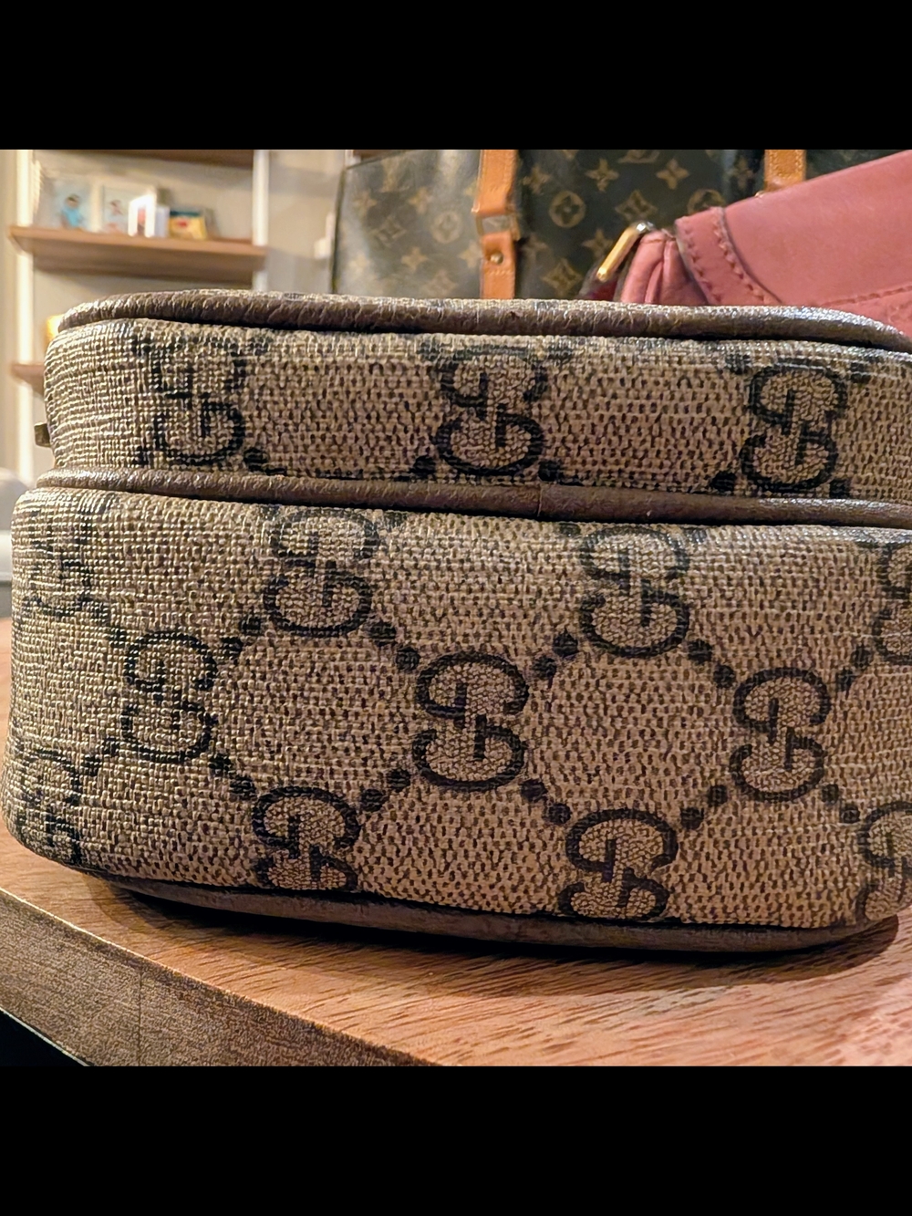 Gucci Beige GG Monogram Crossbody with Brown Trim - Picture 6 of 10
